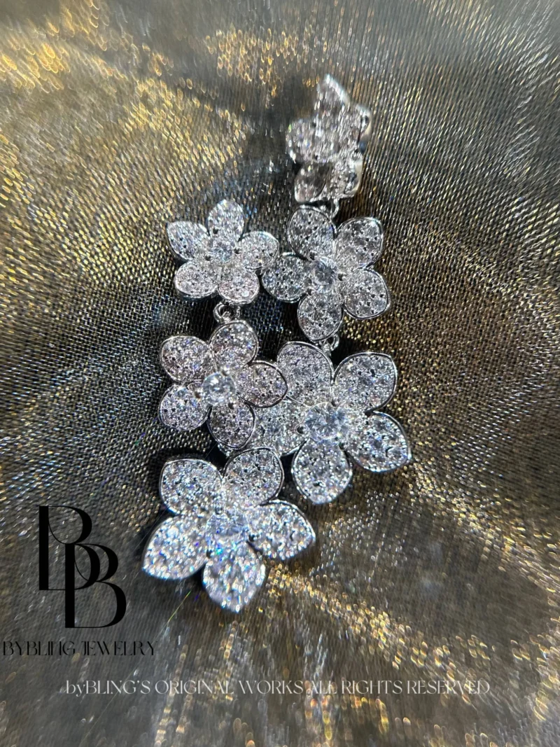 Flowers Three Motif Diamond Earrings