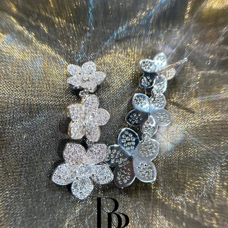 Flowers Three Motif Diamond Earrings
