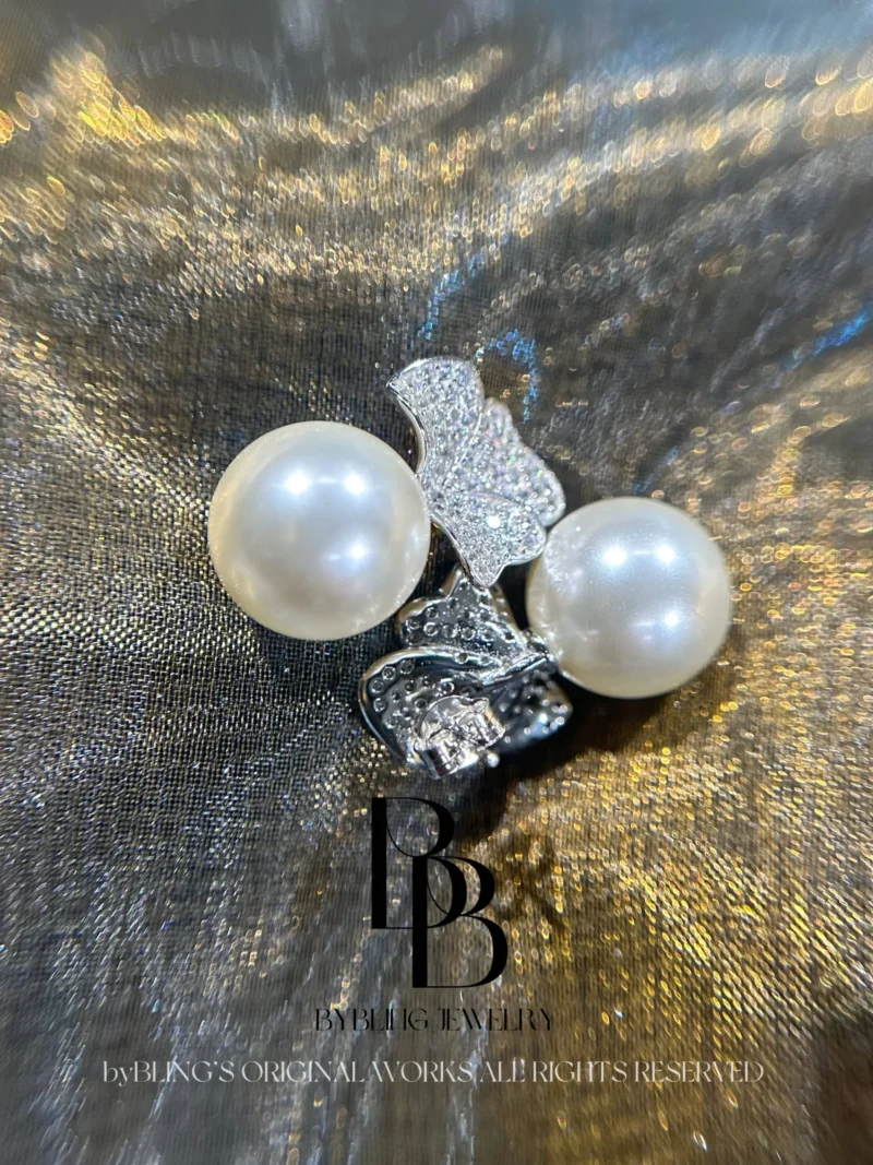 Pearl & Dazzling Diamond Butterfly S925 Silver Drop Earrings - Image 4