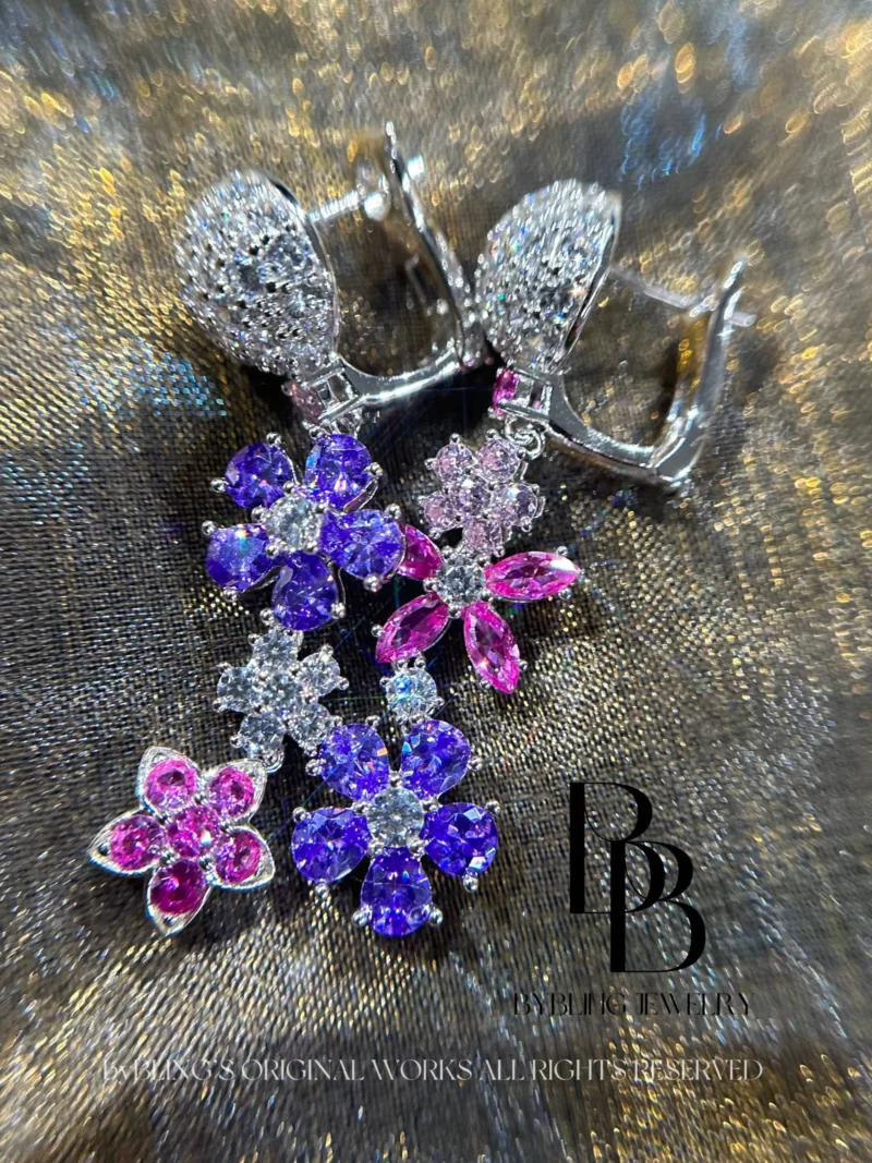 Multi-Color Zirconia Floral Earrings