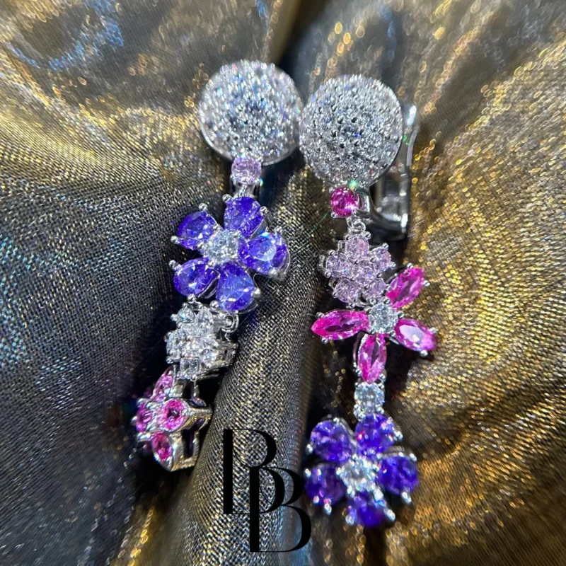 Multi-Color Zirconia Floral Earrings