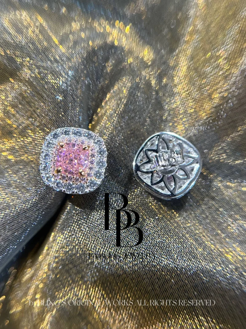 Radiant-Cut Pink & Dazzling Diamond S925 Silver Stud Earrings