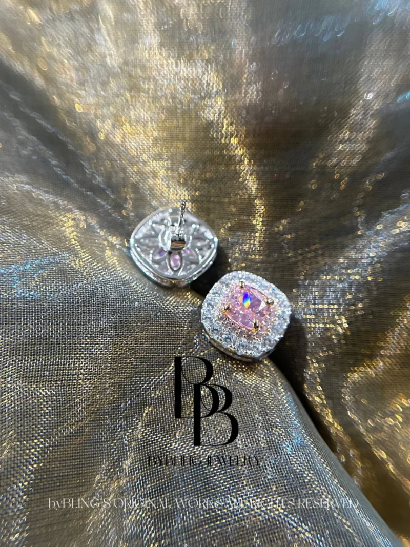Radiant-Cut Pink & Dazzling Diamond S925 Silver Stud Earrings