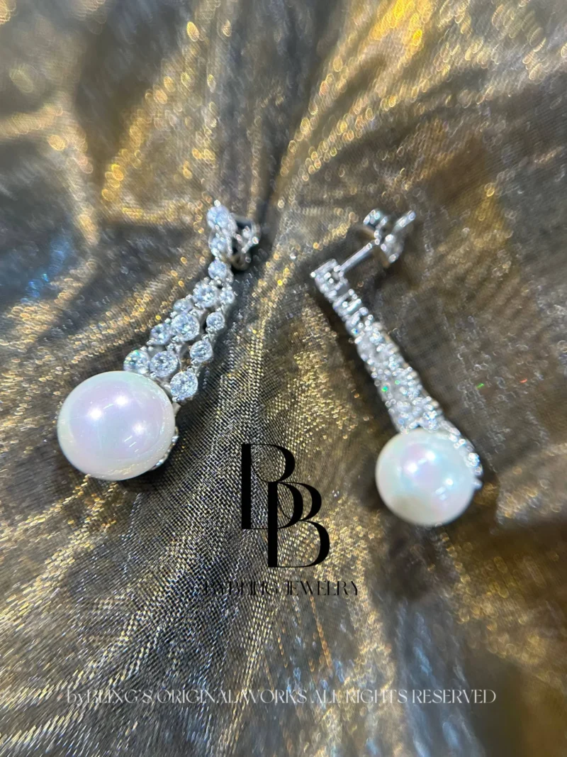 Graceful Pearl & Dazzling Diamond Long S925 Silver Drop Earrings