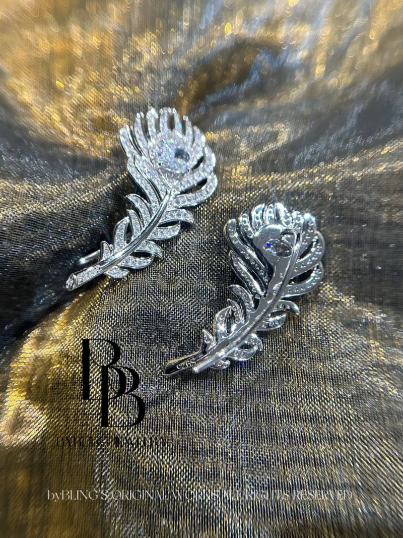 Feather & Diamond S925 Silver Earrings