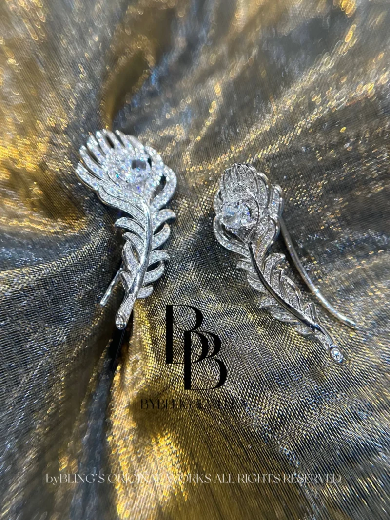 Feather & Diamond S925 Silver Earrings