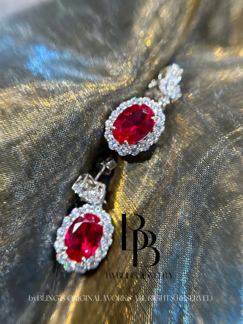 Oval-Shaped Ruby and Diamond Earrings