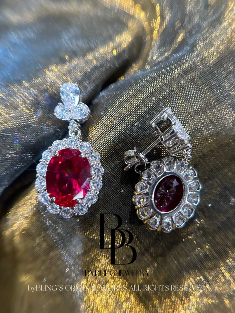 Oval-Shaped Ruby and Diamond Earrings