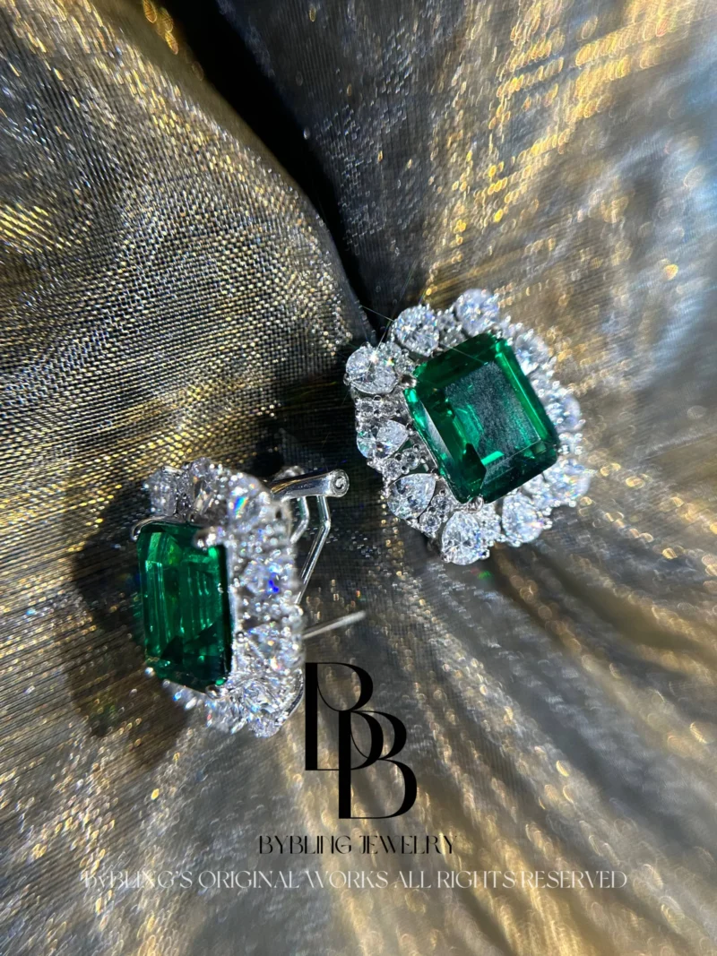 Emerald&DiamondSilver Earrings