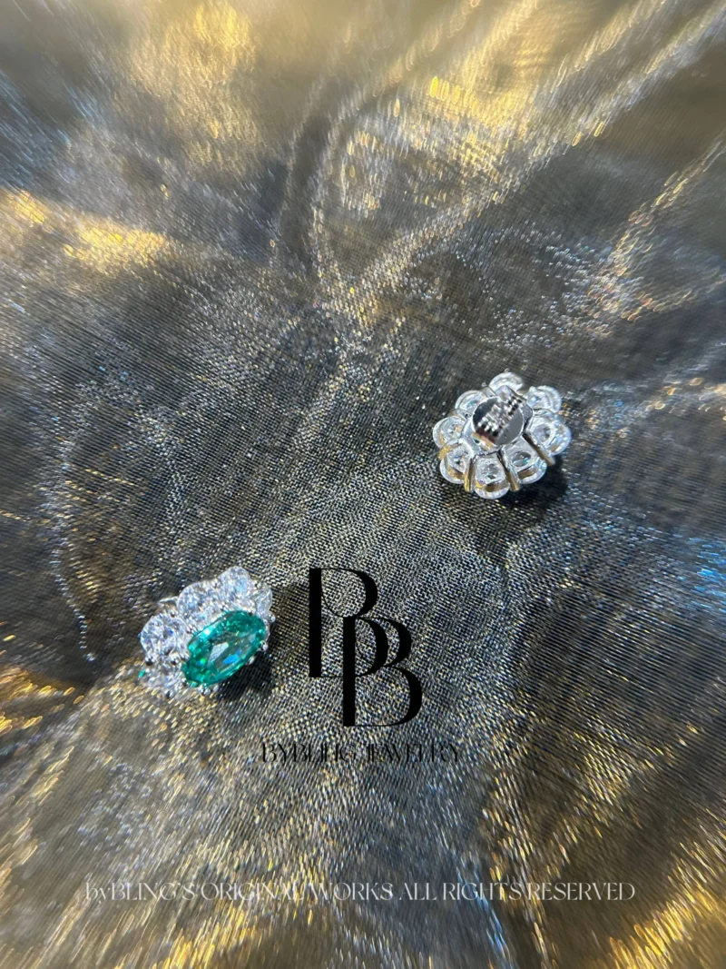 Oval-Shaped Paraiba and Diamond Earrings
