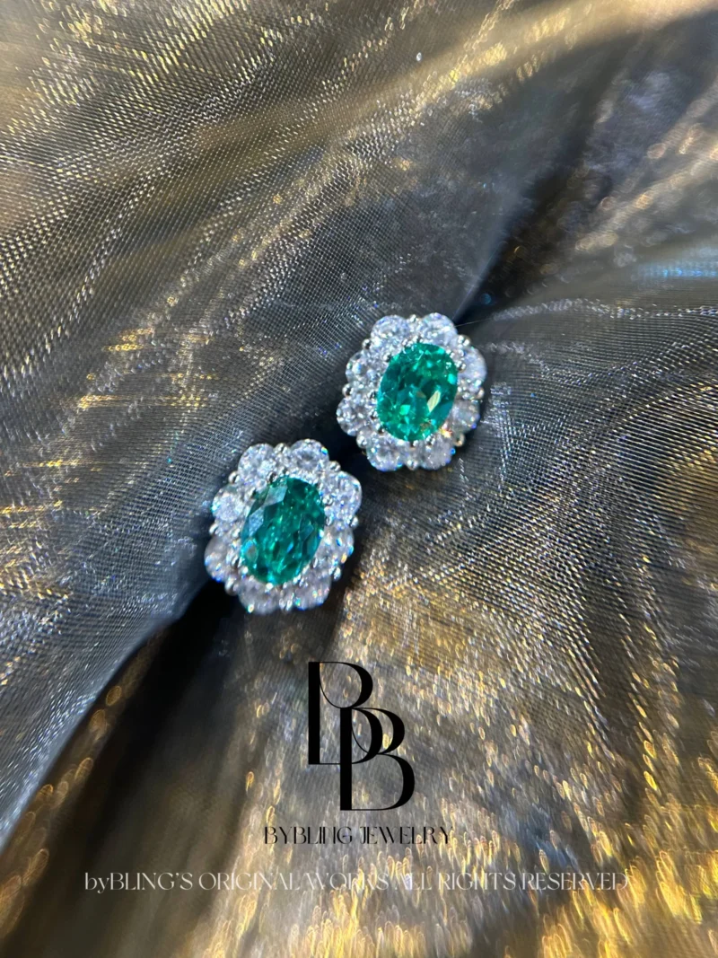 Oval-Shaped Paraiba and Diamond Earrings